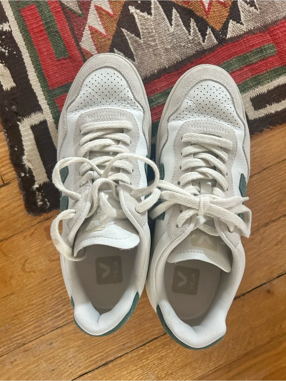 Veja White Low-Top Sneakers with Green Accents